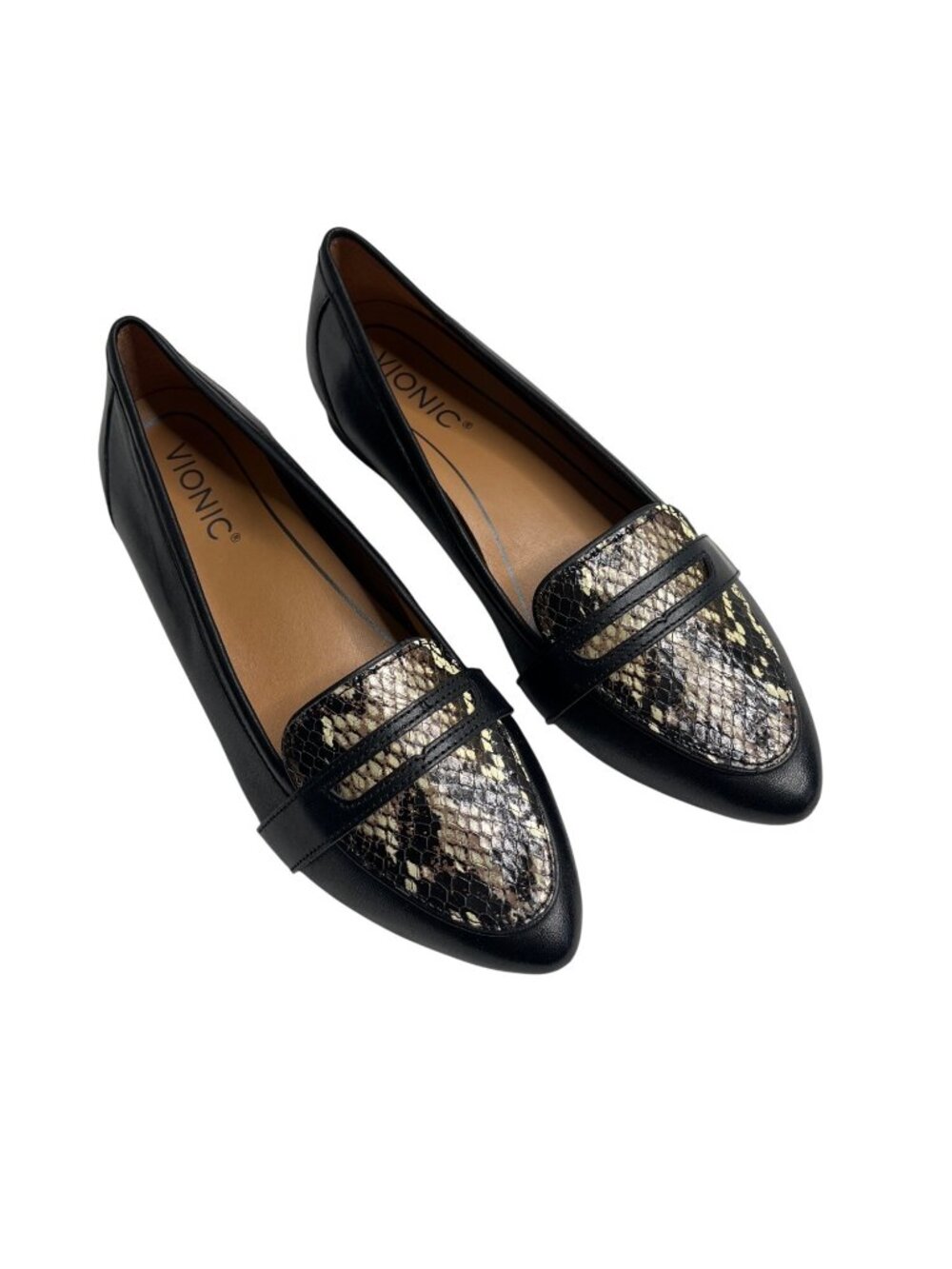 Vionic Womens Savannah Black Snakeskin Print Loafers Size 6 Orthotic Support